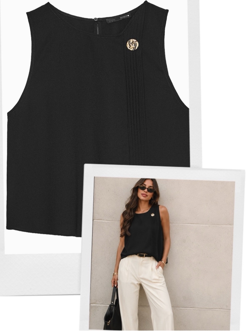 ZARA pleat detail chiffon top with button
